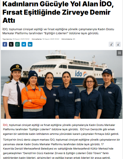 Kadınların Gücüyle Yol Alan İDO, Fırsat Eşitliğinde Zirveye Demir Attı / Denizhaber.com