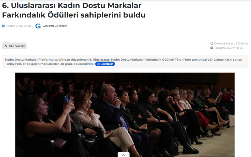 6. Uluslararası Kadın Dostu Markalar Farkındalık Ödülleri sahiplerini buldu / Gözlem Gazetesi
