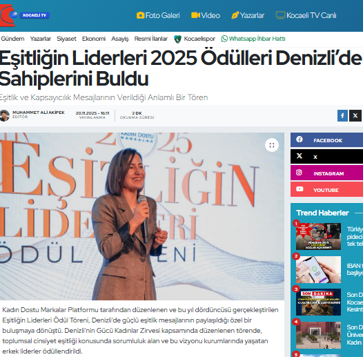 Eşitliğin Liderleri 2025 Ödülleri Denizli’de Sahiplerini Buldu / Kocaeli TV