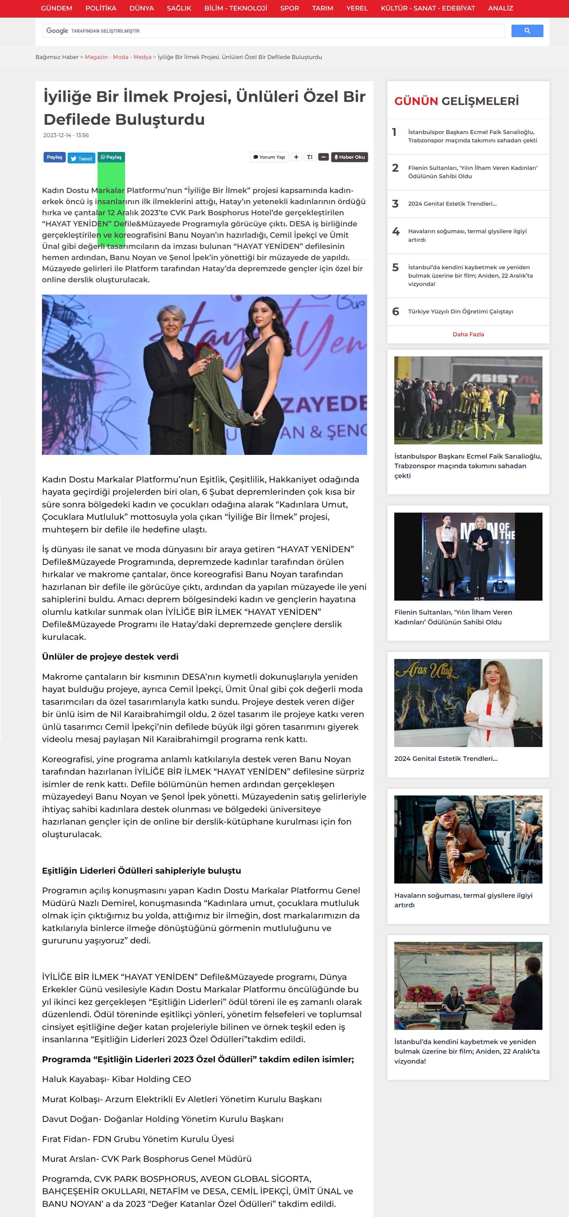 'İYİLİĞE BİR İLMEK' PROJESİ ÜNLÜLERİ ÖZEL BİR DEFİLEDE BULUŞTURDU / BAĞIMSIZ HABER