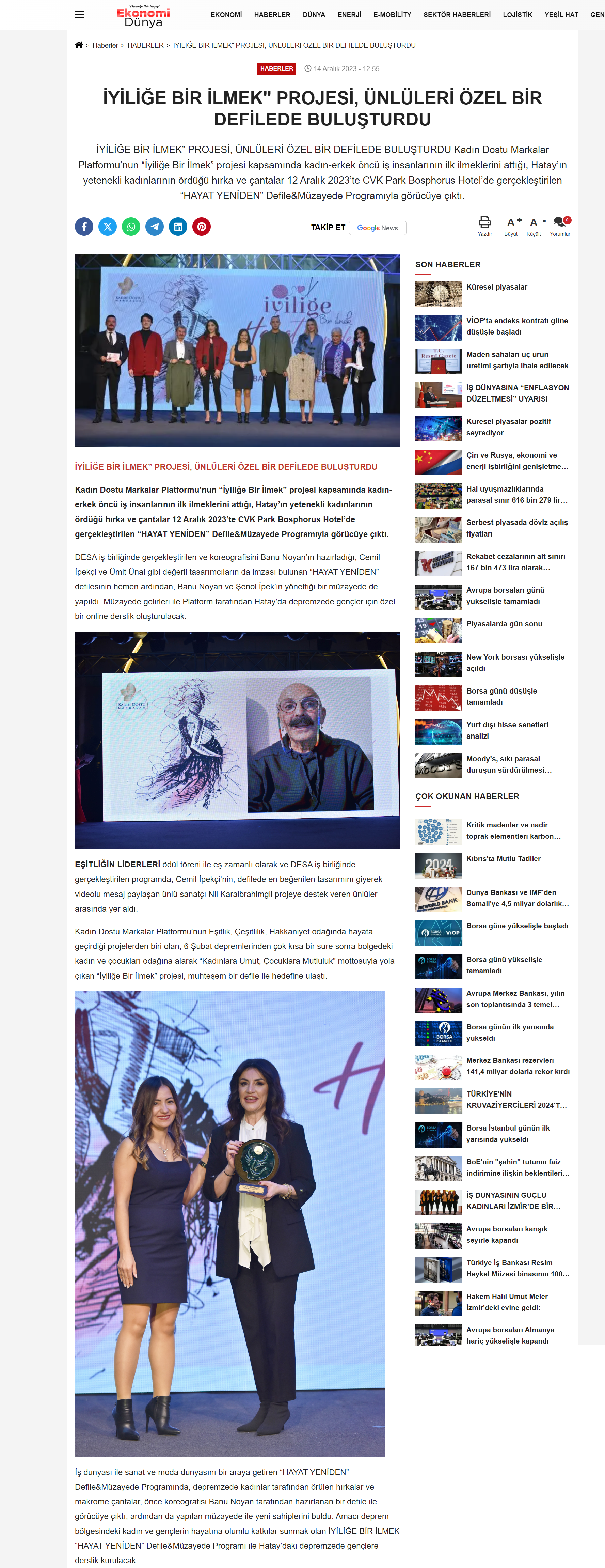 'İYİLİĞE BİR İLMEK' PROJESİ ÜNLÜLERİ ÖZEL BİR DEFİLEDE BULUŞTURDU / EKONOMİ DÜNYA