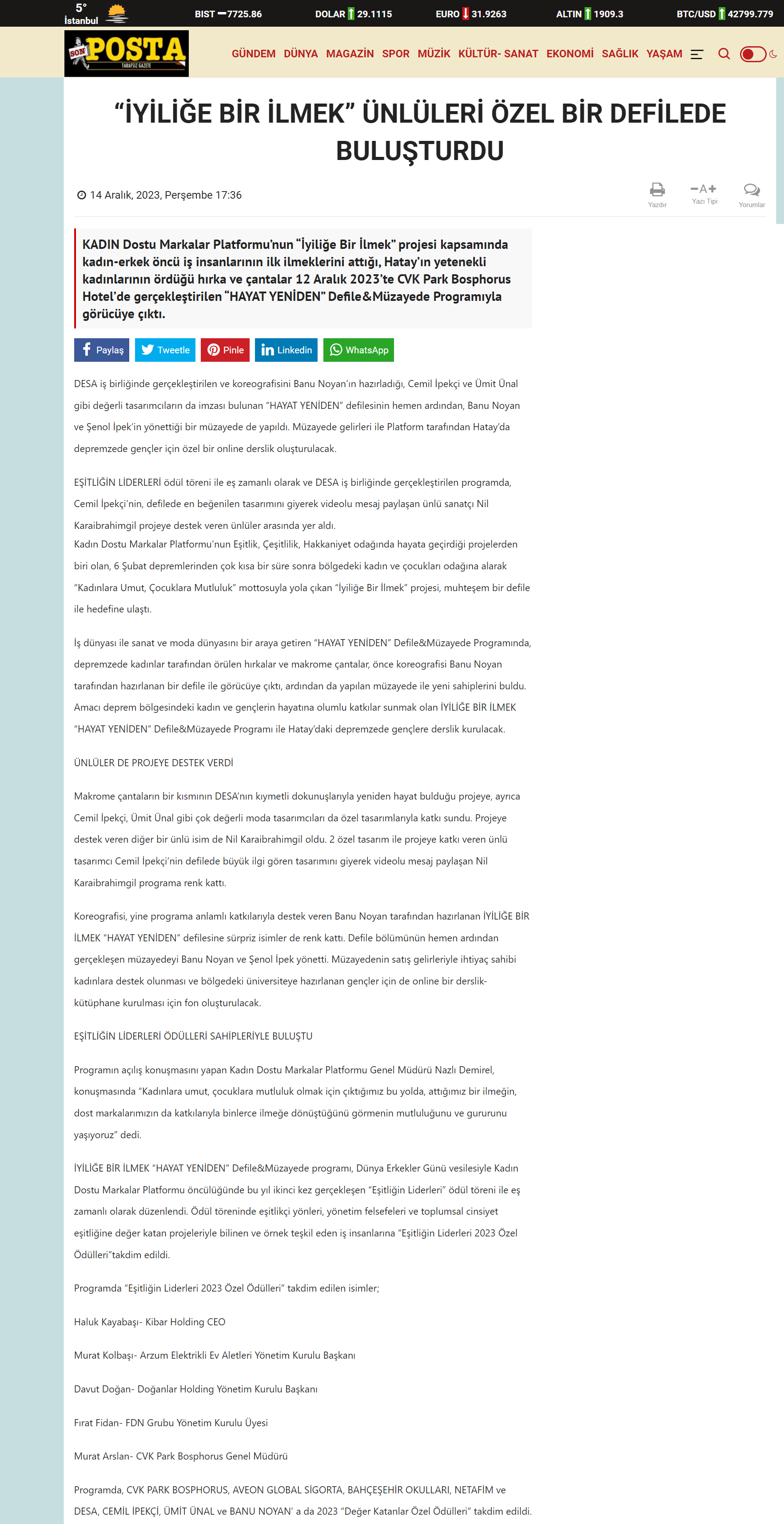 'İYİLİĞE BİR İLMEK' PROJESİ, ÜNLÜLERİ ÖZEL BİR DEFİLEDE BULUŞTURDU / SONPOSTA