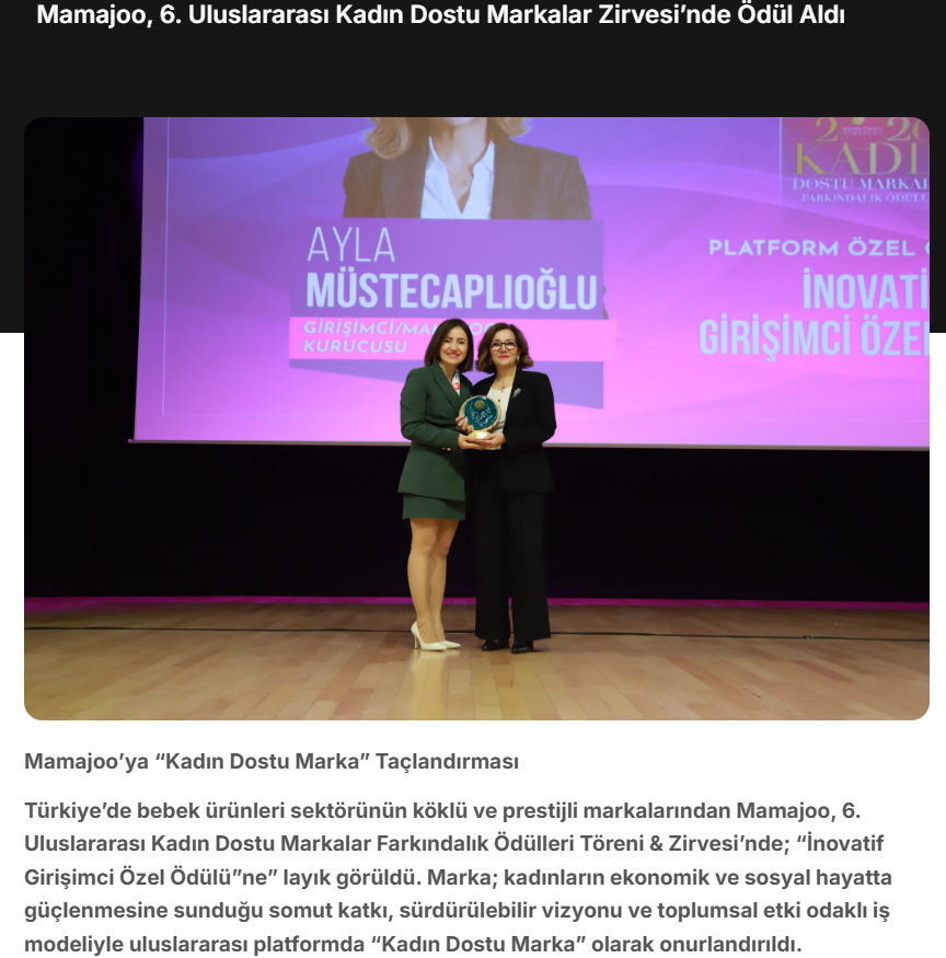 Mamajoo, 6. Uluslararası Kadın Dostu Markalar Zirvesi’nde Ödül Aldı / Bülten 360
