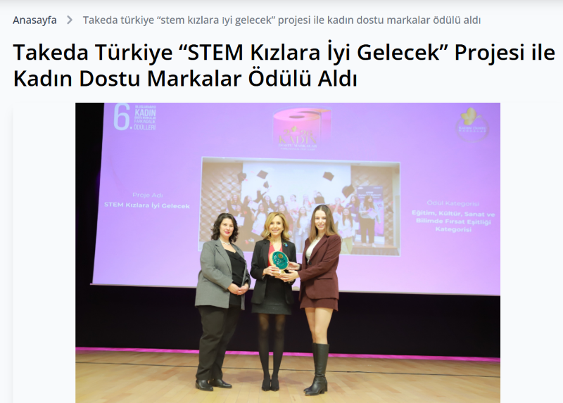 Takeda Türkiye “STEM Kızlara İyi Gelecek” Projesi ile Kadın Dostu Markalar Ödülü Aldı / turkchem.net